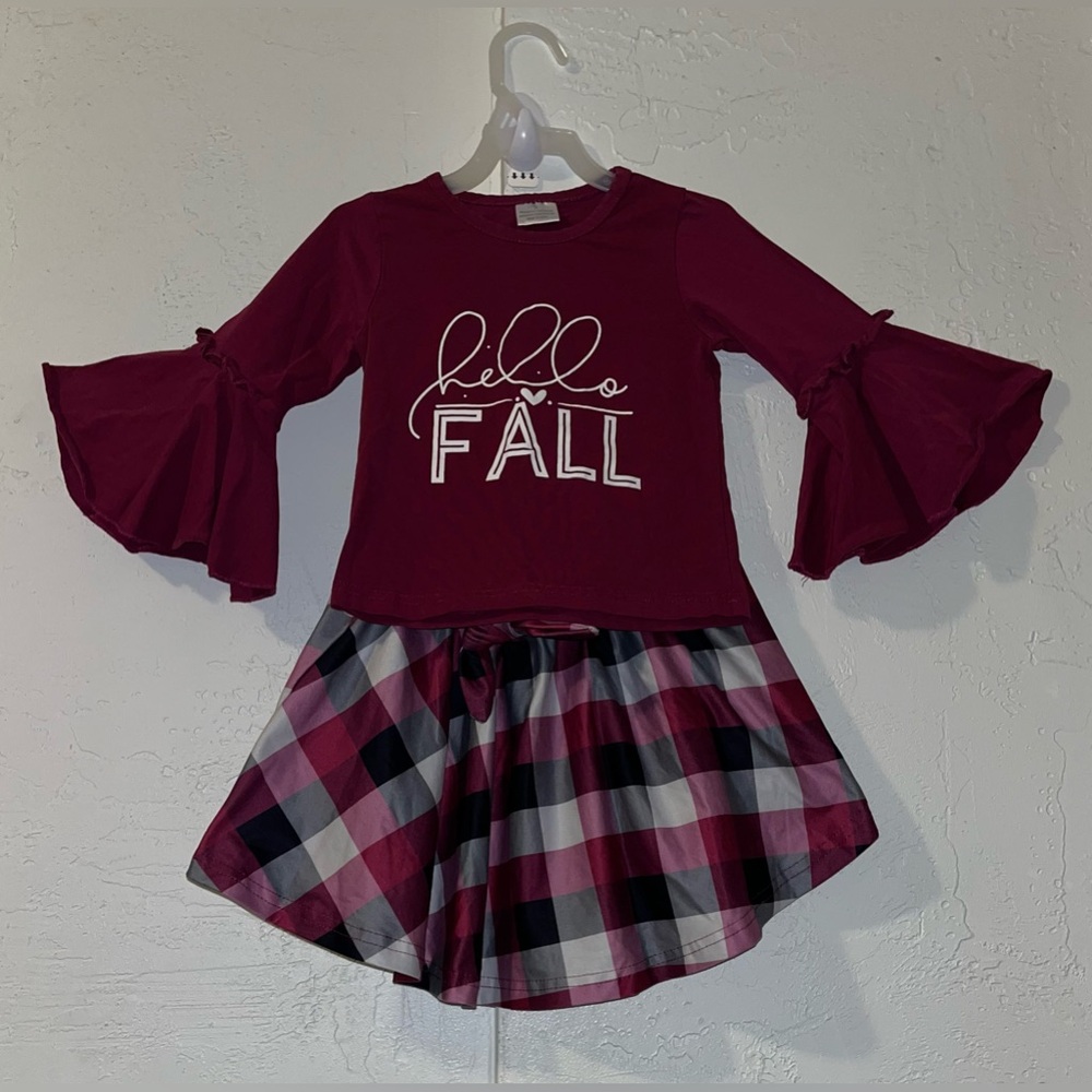 Hello Fall Maroon and Checkered Skirt